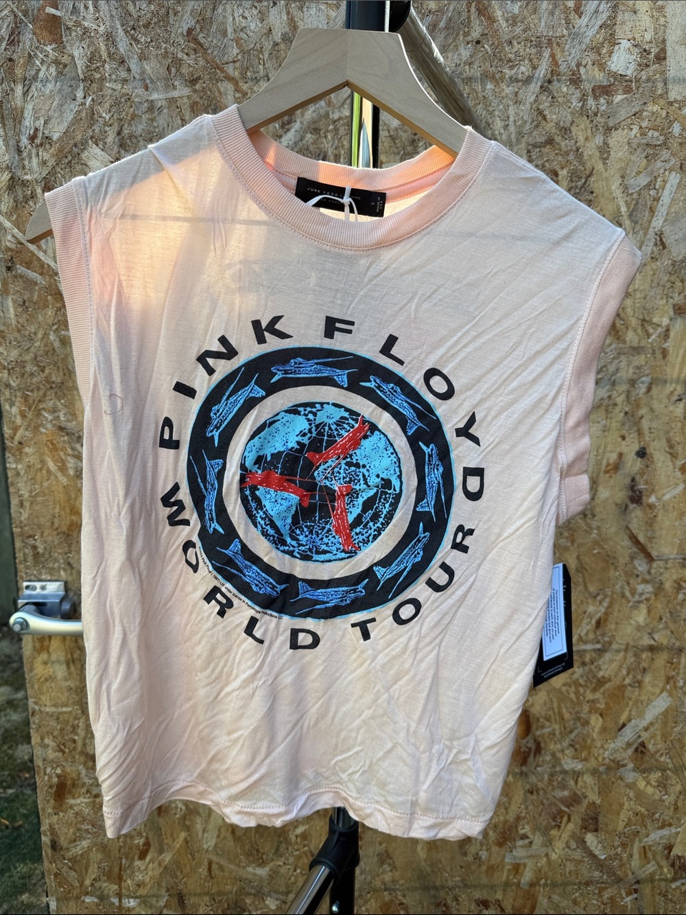Junk Food Clothing Pink Graphic Tank Top with Blue & Black Tour Design
